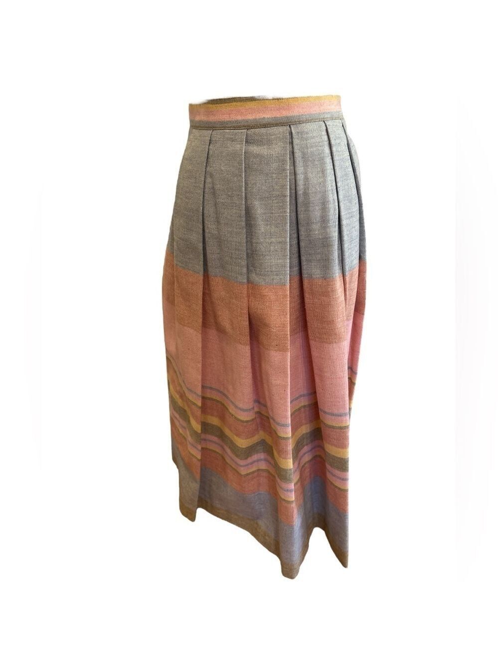 NWT 70s PROPHECY TEXTURED COTTON WIDE STRIPED HIGH WAIST PLEATED MIDI SKIRT SZ S